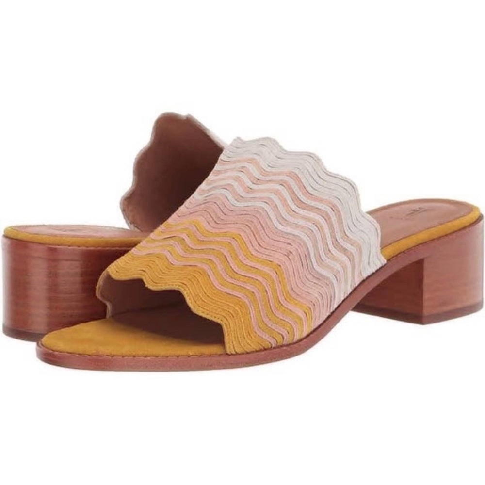 Frye Cindy Wave Striped Suede Block Heel Retro Mule